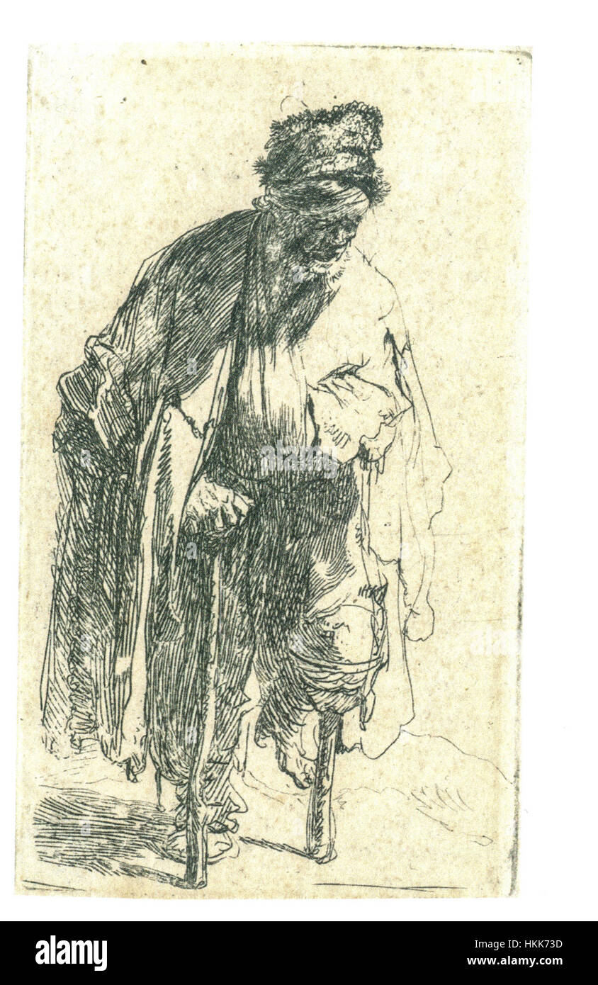 *Beggar with a Wooden Leg* è un dipinto toccante che raffigura un mendicante con un arto protesico, che riflette le questioni sociali del tempo e l'empatia dell'artista. Foto Stock