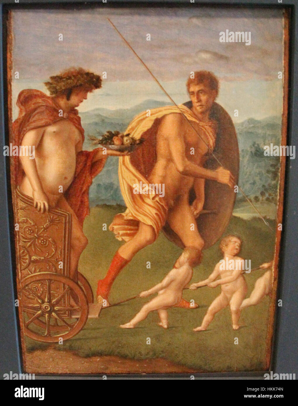 Questo dipinto, attribuito ad Andrea Previtali e Giovanni Bellini, realizzato intorno al 1490, raffigura l'allegoria della perseveranza. E' un bell'esempio di arte allegorica rinascimentale, che mette in mostra temi classici e intricati dettagli caratteristici dell'arte simbolica del periodo. Foto Stock