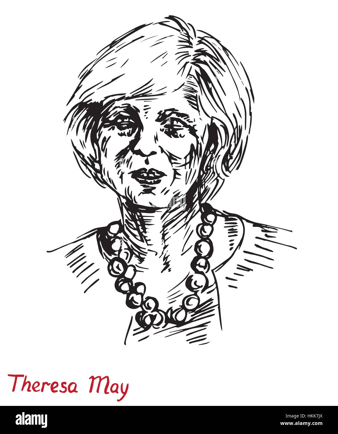 Maria Theresa Maggio, MP, Primo Ministro del Regno Unito e leader del partito conservatore, disegnati a mano illustrazione, linee semplici Foto Stock