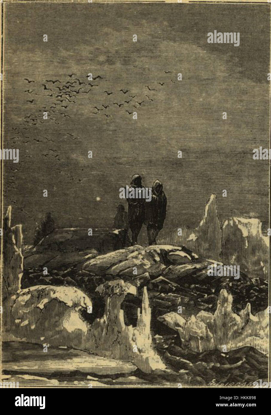 Un'opera d'arte storica intitolata "20000 Polo Nord", che raffigura un'esplorazione o una scena legata all'Artico. Il pezzo illustra il significato storico dell'esplorazione polare e dell'ambiente all'inizio del XX secolo. Foto Stock