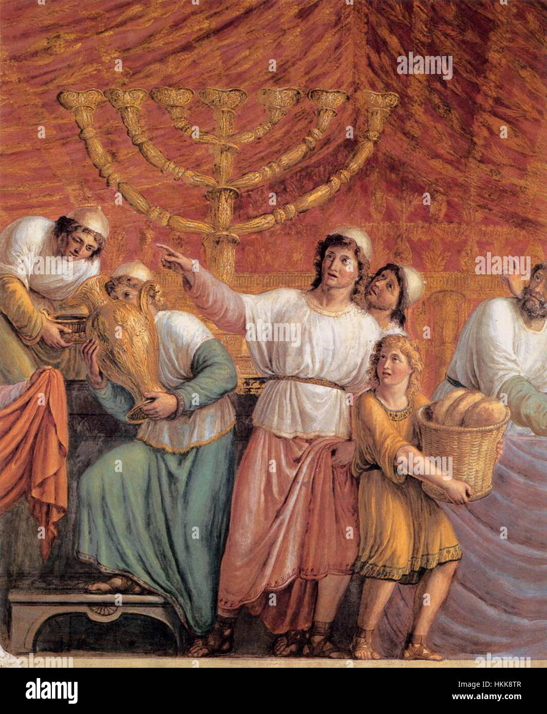 Il dipinto di Ademollo, "la Menorah 01", cattura il significato sacro e storico della menorah, un simbolo centrale del patrimonio ebraico. L'opera d'arte è una rappresentazione ponderata di temi religiosi e simboli culturali ebraici. Foto Stock