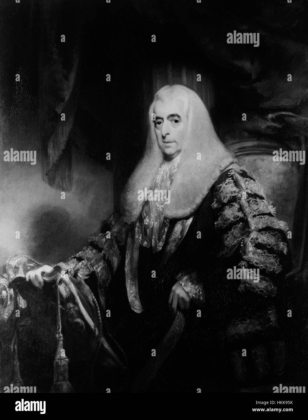 Questo ritratto di Alexander Wedderburn, i conte di Rosslyn (Lord Loughborough), fu dipinto da William Owen. L'opera d'arte cattura l'importante politico e avvocato britannico del XVIII secolo, che servì come Lord Cancelliere sotto re Giorgio III. Il dipinto riflette la sua presenza dignitosa e autorevole, tipica dei ritratti di quel periodo. Foto Stock