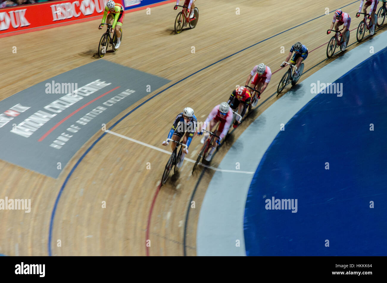 Azione dalla mens corsa a punti la HSBC Regno Unito Via Nazionale dei Campionati. Foto Stock