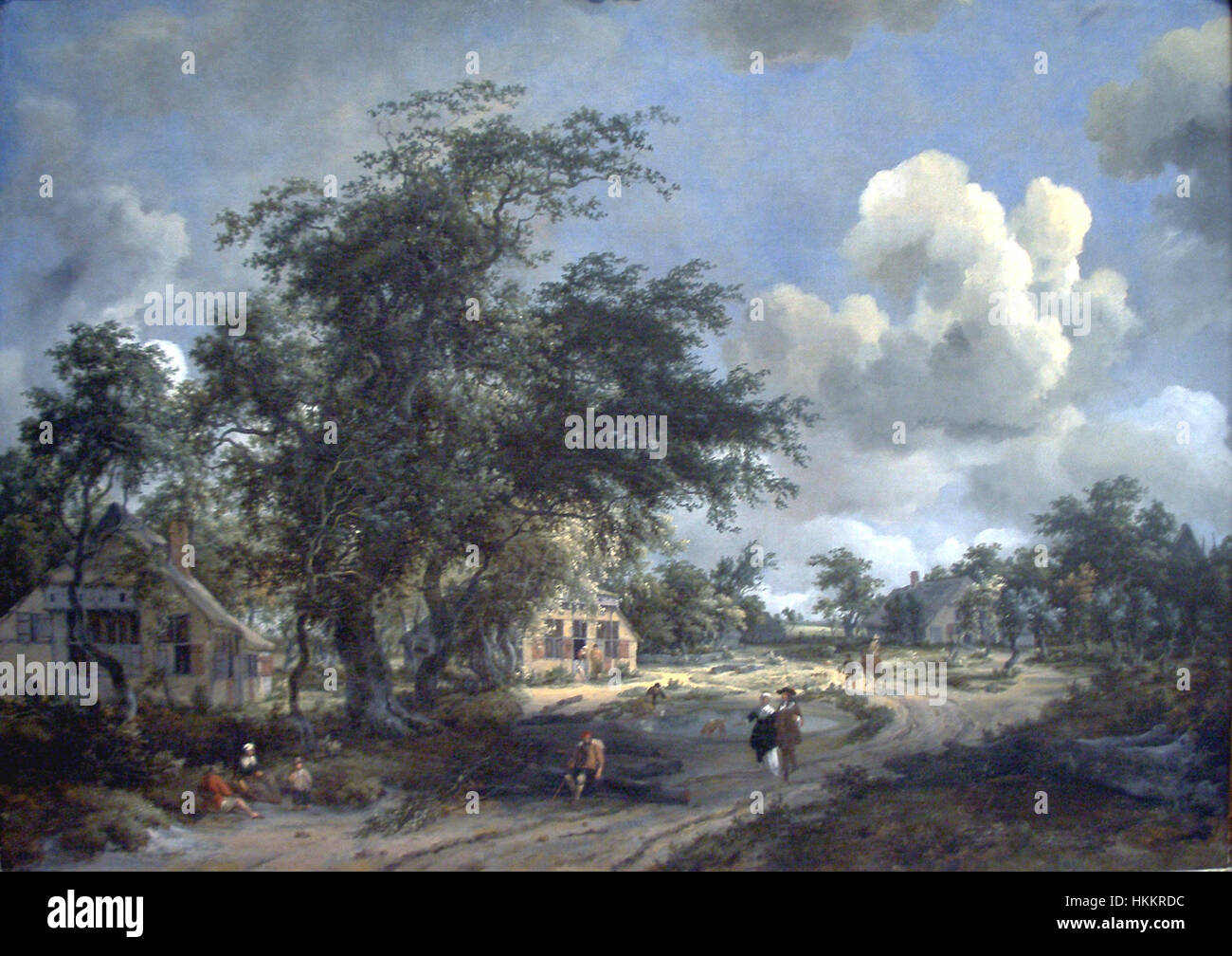 Una vista su una strada elevata-1665-Meindert Hobbema Foto Stock