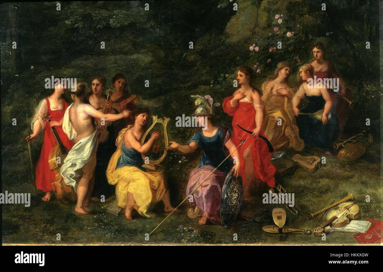 Il dipinto di Balen "Minerva tra le Muse" mostra la dea romana Minerva circondata dalle Muse, divinità delle arti e delle scienze. L'opera mostra la maestria dell'artista nel ritrarre temi mitologici e figure classiche. Foto Stock