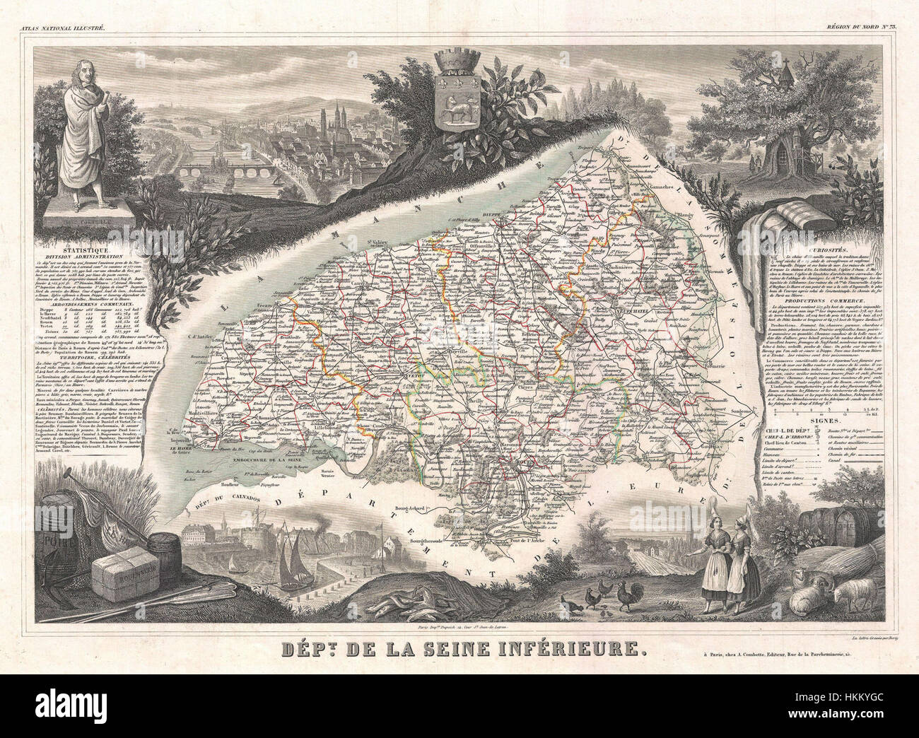 1852 Levasseur Mappa del Dipartimento de la Seine Inferieure, Francia - Geographicus - SeineInferieure-levasseur-1852 Foto Stock