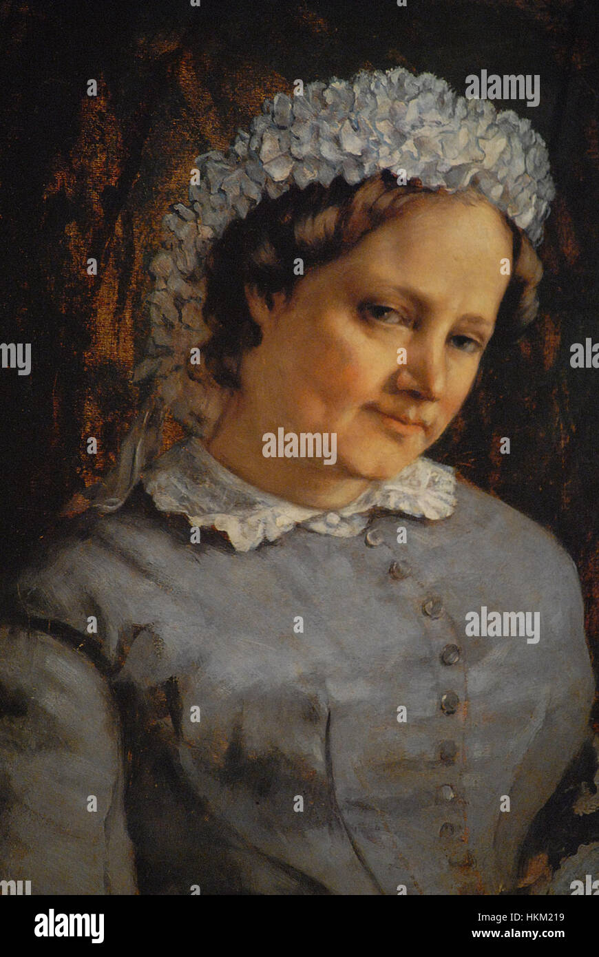 Questo ritratto del XIX secolo di Madame Proudhon, dipinto da un artista sconosciuto, cattura l'eleganza e il portamento di una figura di spicco della storia francese. Il pezzo mette in risalto lo stile artistico del periodo e l'attenzione ai dettagli nella ritrattistica. Foto Stock