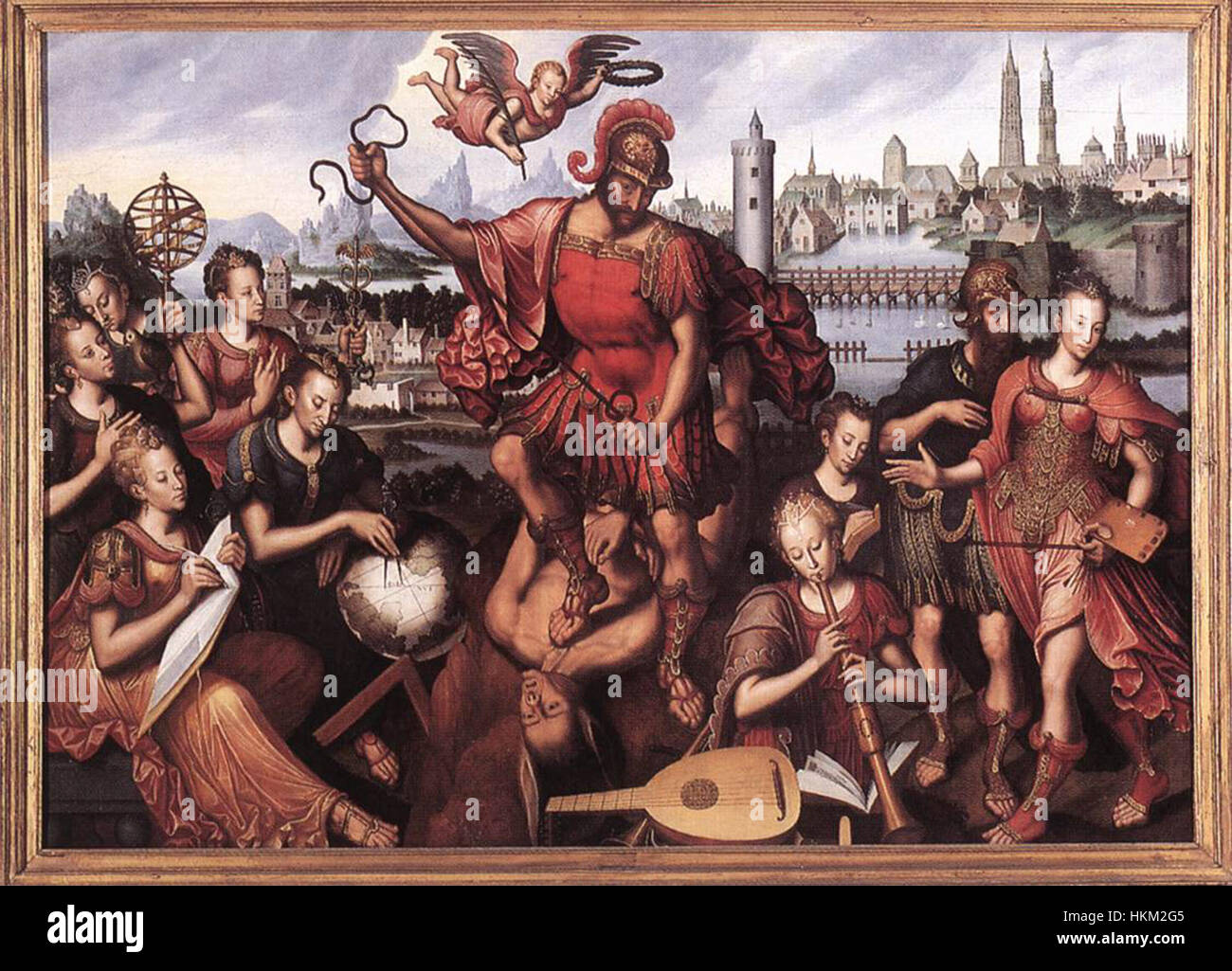 *Marte sconfiggendo l'ignoranza* di *Antoon Claeissens* raffigura il dio romano della guerra, Marte, trionfando sull'ignoranza. Questo pezzo allegorico riflette l'abilità dell'artista nel fondere temi classici con un potente simbolismo, mostrando figure drammatiche e composizioni intense. Foto Stock