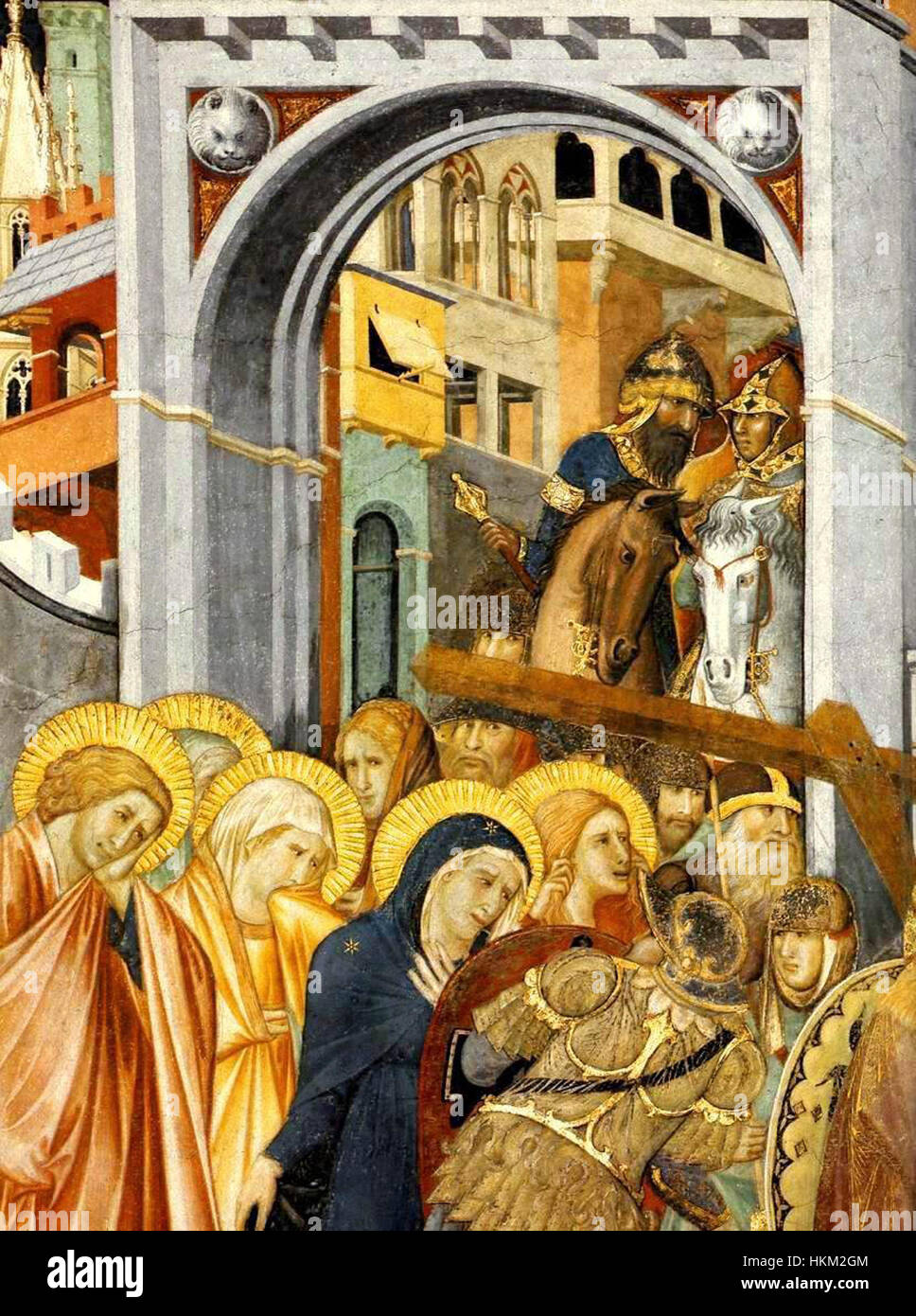 Questo dettaglio degli affreschi di Assisi di Pietro Lorenzetti raffigura scene vivide di significato religioso. Noto per la sua tecnica di affresco, il lavoro di Lorenzetti esemplifica la bellezza dell'arte italiana degli affreschi medievali. Foto Stock