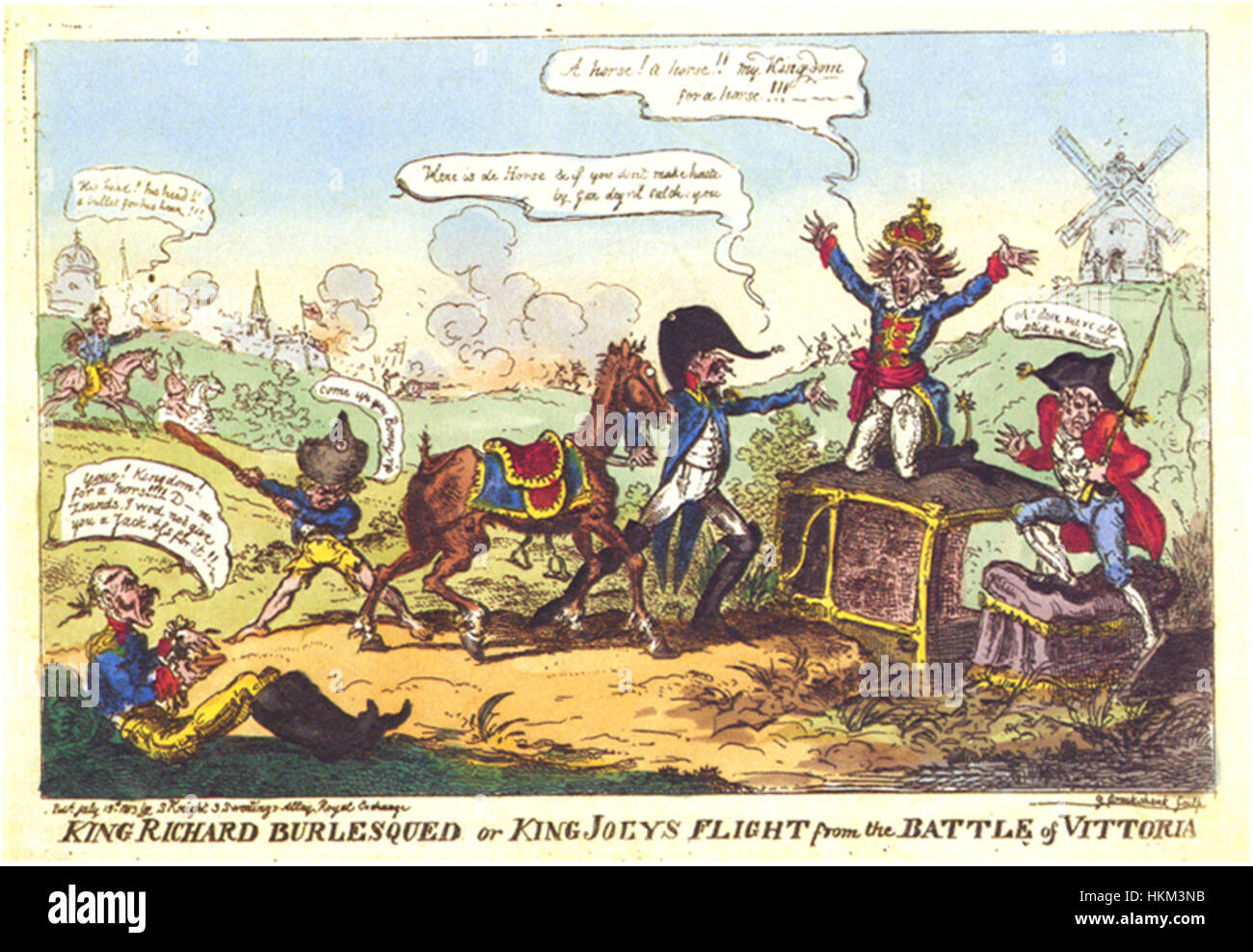 Un'illustrazione satirica di George Cruikshank, raffigurante una versione umoristica ed esagerata di re Riccardo. Conosciuto per le sue caricature in stile burlesque, Cruikshank cattura le caratteristiche esagerate della figura storica. Foto Stock