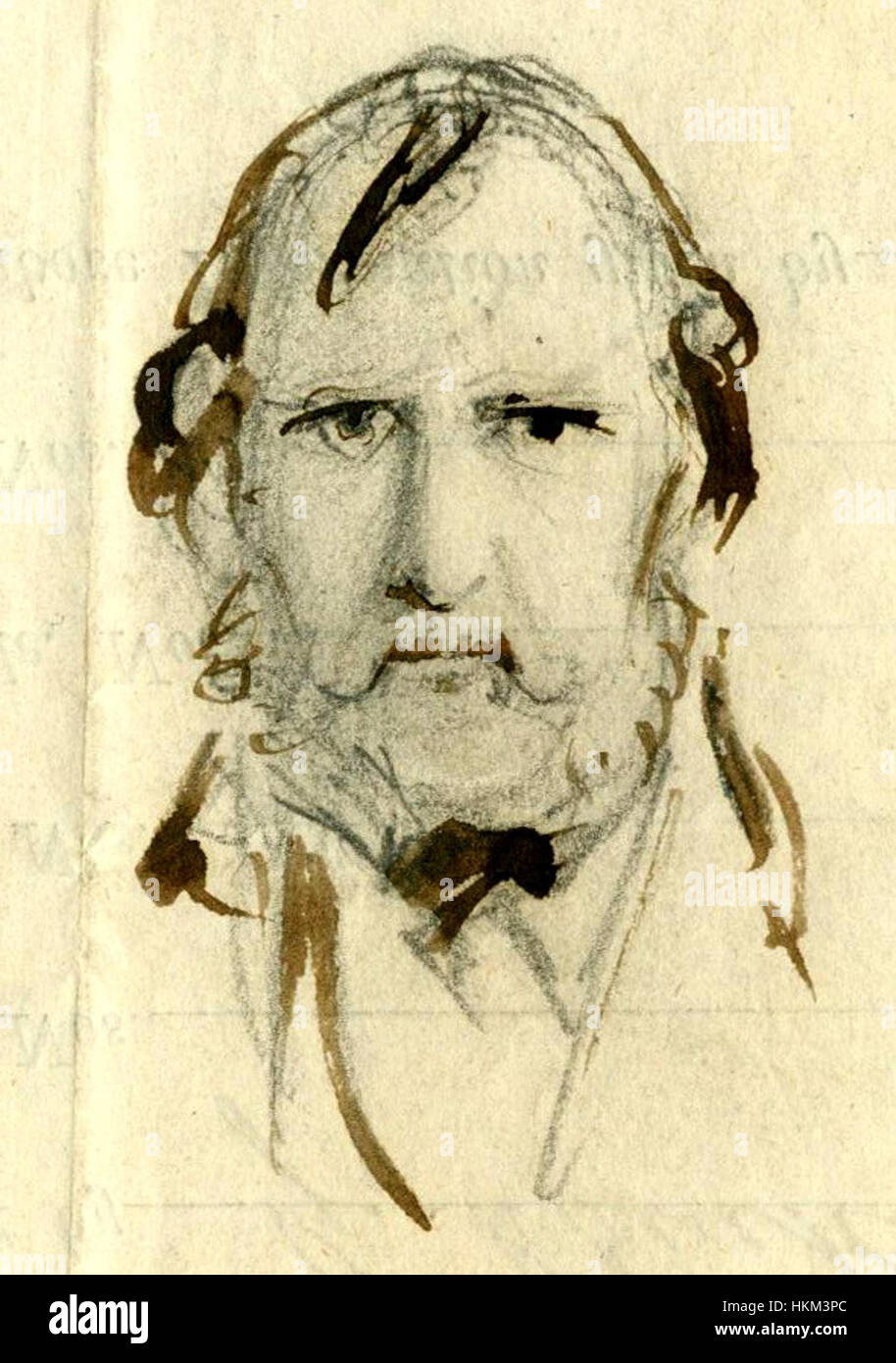 Questo autoritratto di George Cruikshank del 1858 mostra il caricaturista e illustratore britannico nel suo stile distintivo. L'opera d'arte cattura la sua somiglianza con caratteristiche esagerate, mostrando la sua maestria nella satira e nella caricatura. Foto Stock