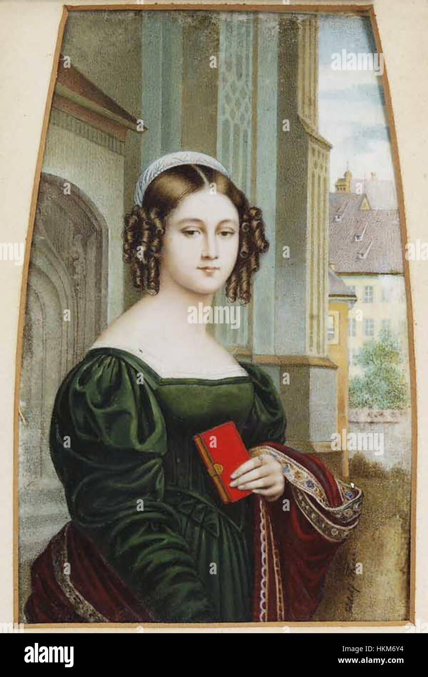 Il ritratto in stile Biedermeier di Anna Hillmayr di Adolph Theer esemplifica lo stile artistico raffinato e dettagliato del periodo europeo del XIX secolo. Foto Stock