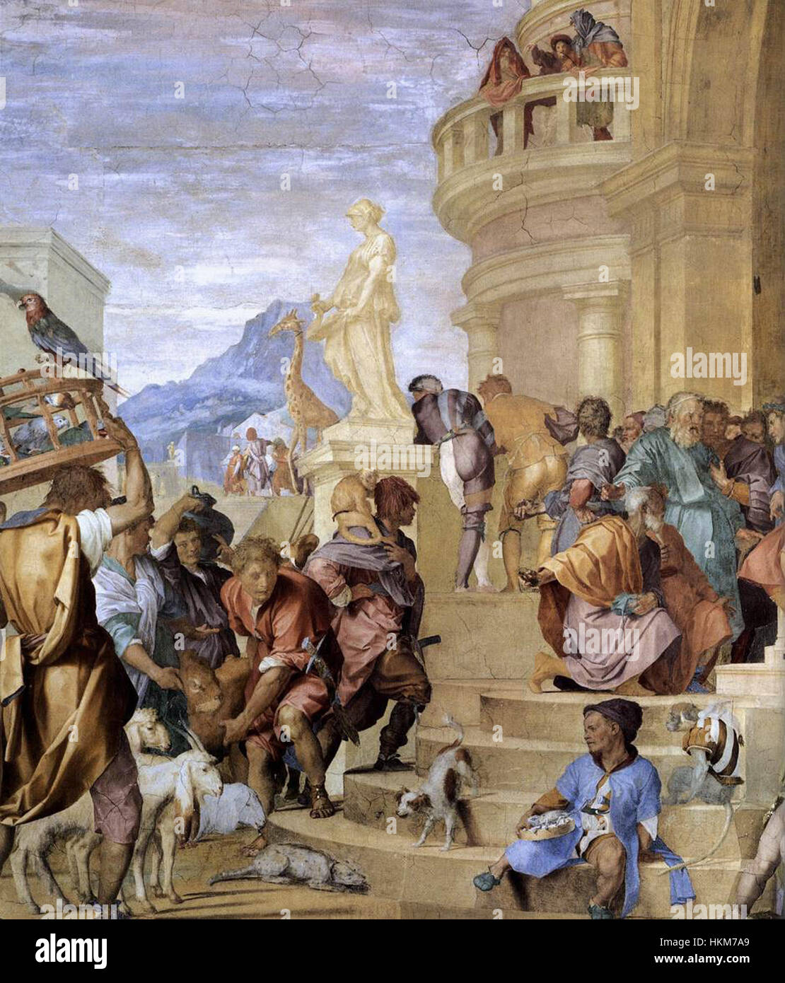 "Trionfo di Cesare (dettaglio)" di Andrea del Sarto è un segmento della sua rinomata serie di affreschi che illustra il trionfo di Giulio Cesare. Il dipinto mostra l'arte rinascimentale, con una dettagliata rappresentazione della vittoria militare e dell'imperialismo romano. Foto Stock