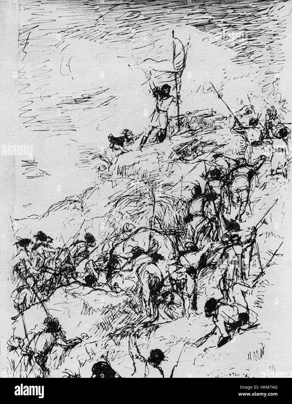 *Aman-la Plevna* è un'opera d'arte che illustra una significativa scena storica. Il dipinto rappresenta gli eventi che circondano l'assedio di Plevna durante la guerra russo-turca (1877-1878), catturando i momenti drammatici di questo conflitto fondamentale. Foto Stock