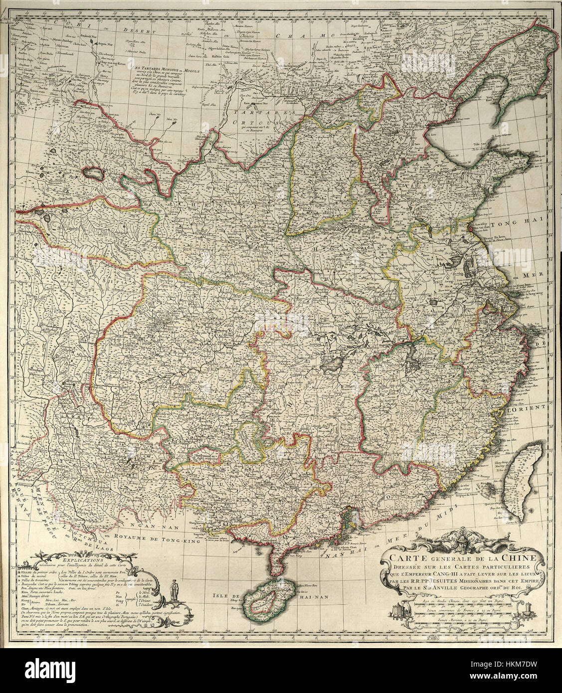 Una pagina del XVIII secolo Anville Nouvel Atlas of China, che mostra una mappa dettagliata della Cina, che riflette la comprensione geografica e la cartografia del periodo. Foto Stock