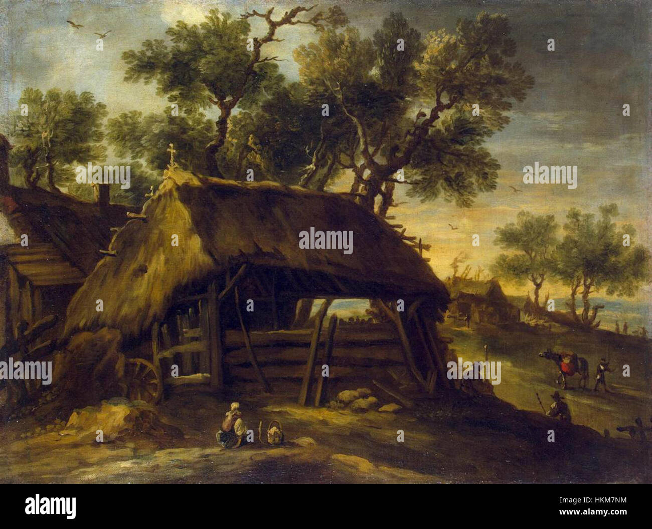 "Paesaggio con capanne" di Antonio del Castillo è un dipinto barocco spagnolo del XVII secolo che raffigura una scena rurale con umili capanne annidate in un ambiente naturale. Foto Stock