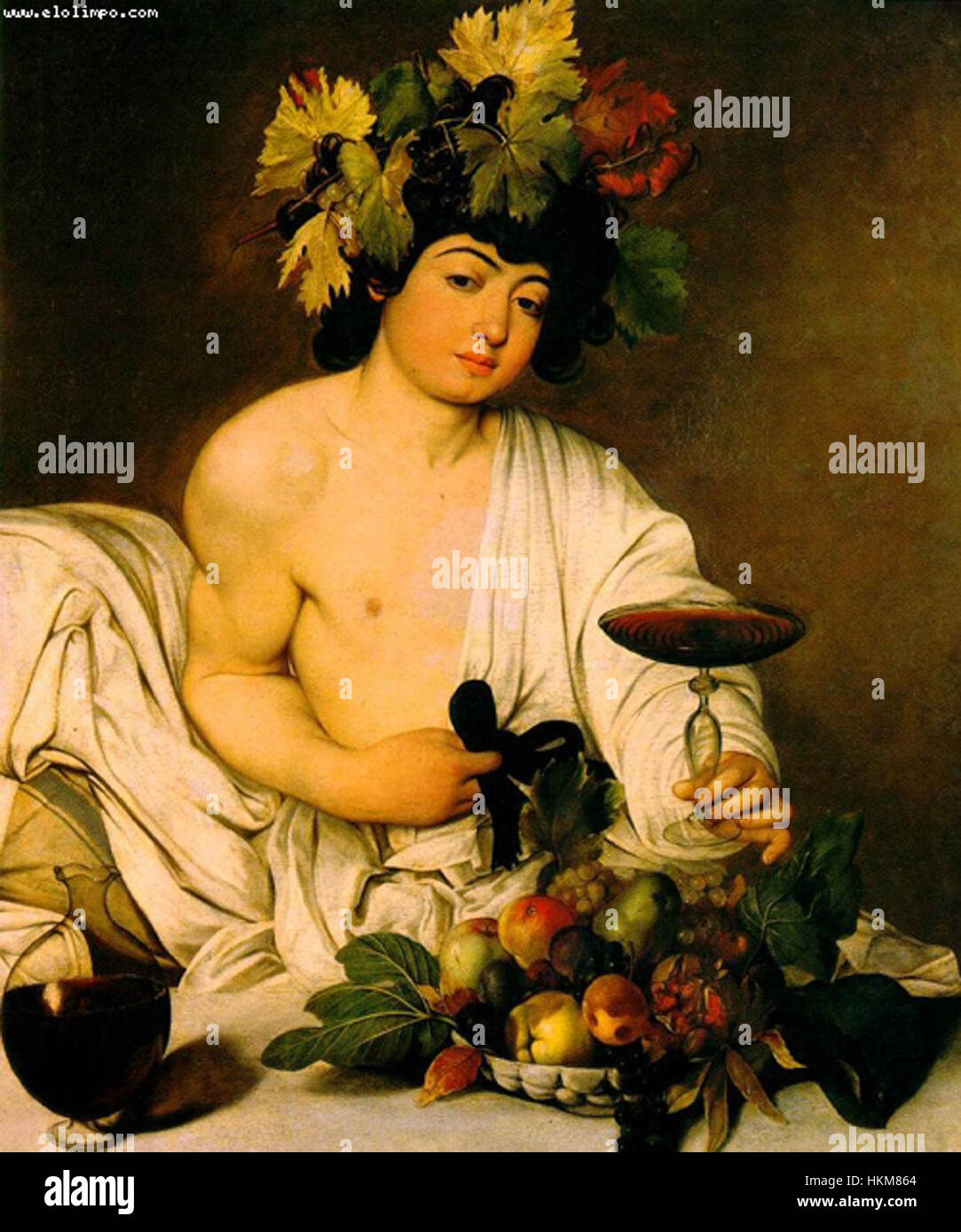 "Baco Baquides" è un dipinto storico che raffigura la figura mitologica di Bacco, il dio romano del vino e della rivelazione. L'opera riflette i temi classici dell'indulgenza, del piacere e della celebrazione della vita, ambientati nel contesto dell'antica mitologia romana. Foto Stock