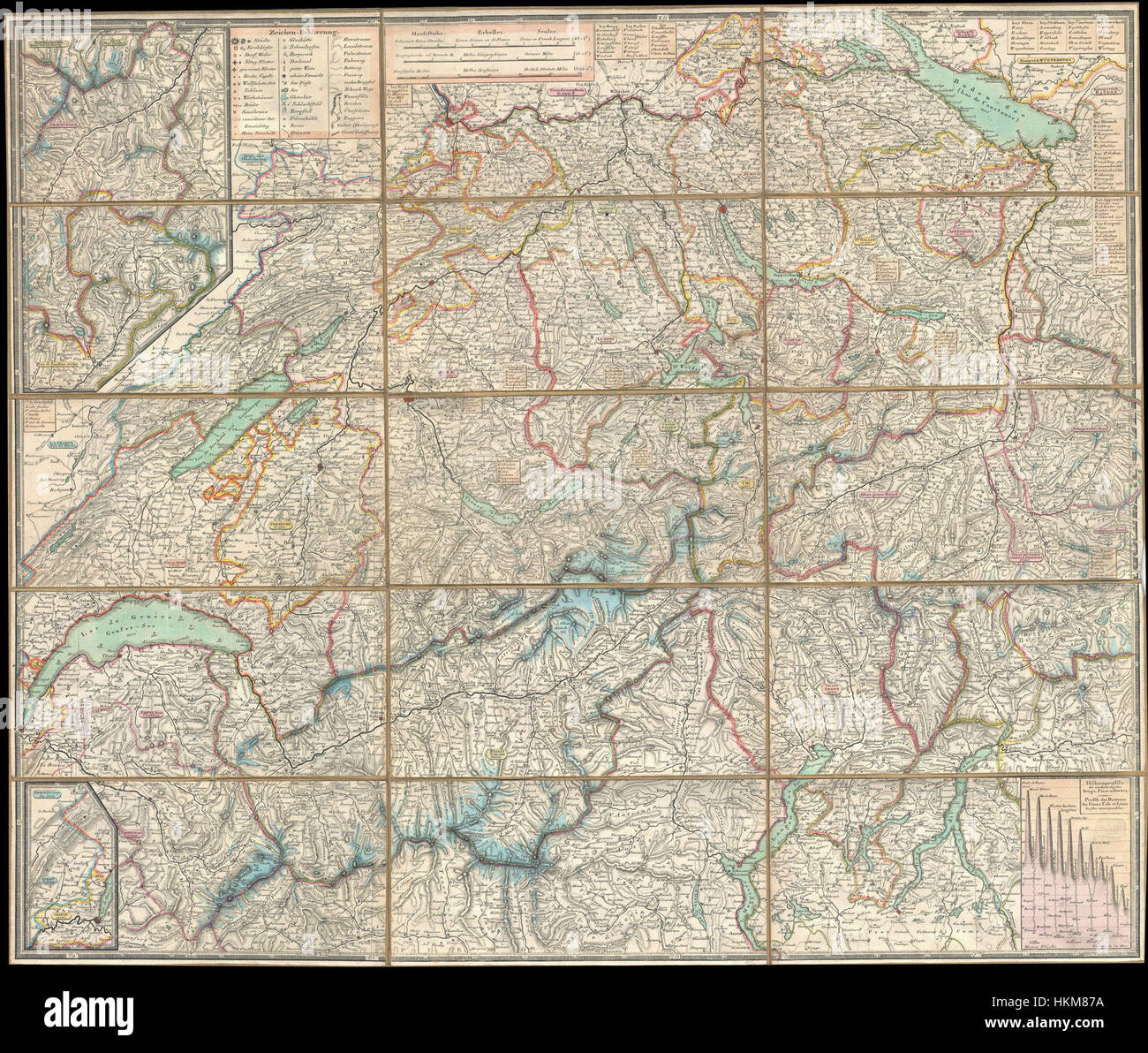 Questa mappa tascabile della Svizzera del 1834 di Keller fornisce una visione dettagliata del paesaggio svizzero durante il XIX secolo, offrendo informazioni sulle caratteristiche geografiche e sulle divisioni regionali del tempo. Foto Stock