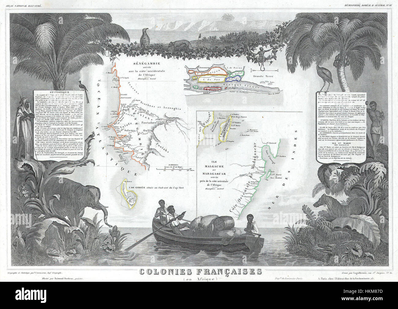 1848 Levasseur Mappa di Senegal, Gambia e Madagascar - Geographicus - AfricaFr-levasseur-1847 Foto Stock