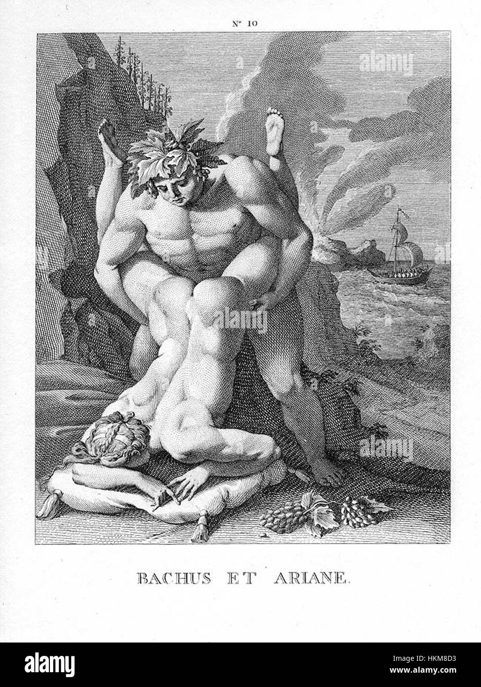 Questa opera intitolata "BachusAriane" raffigura una scena classica, probabilmente ispirata alla mitologia greco-romana. Il pezzo ritrae il dio Bacco e la dea Arianna, catturando il tema mitologico attraverso dettagli raffinati e colori vivaci. Foto Stock