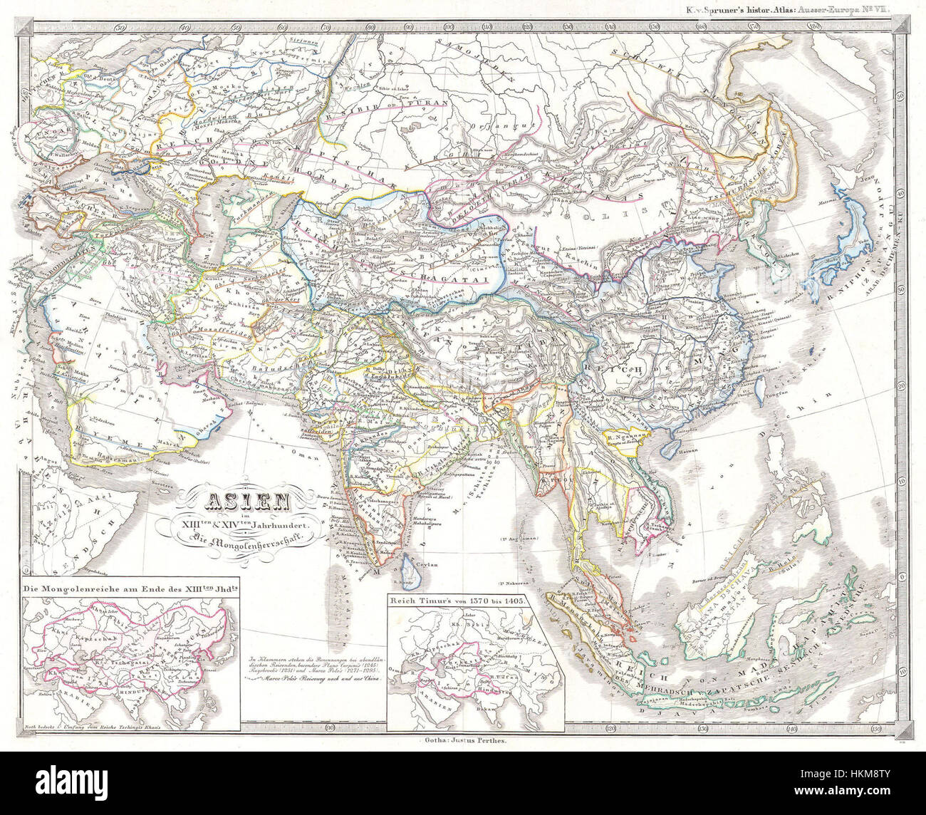 1855 Spruner Mappa di Asia sotto l'Impero Mongolo - Geographicus - AsiaXIIIXIV-spruneri-1855 Foto Stock