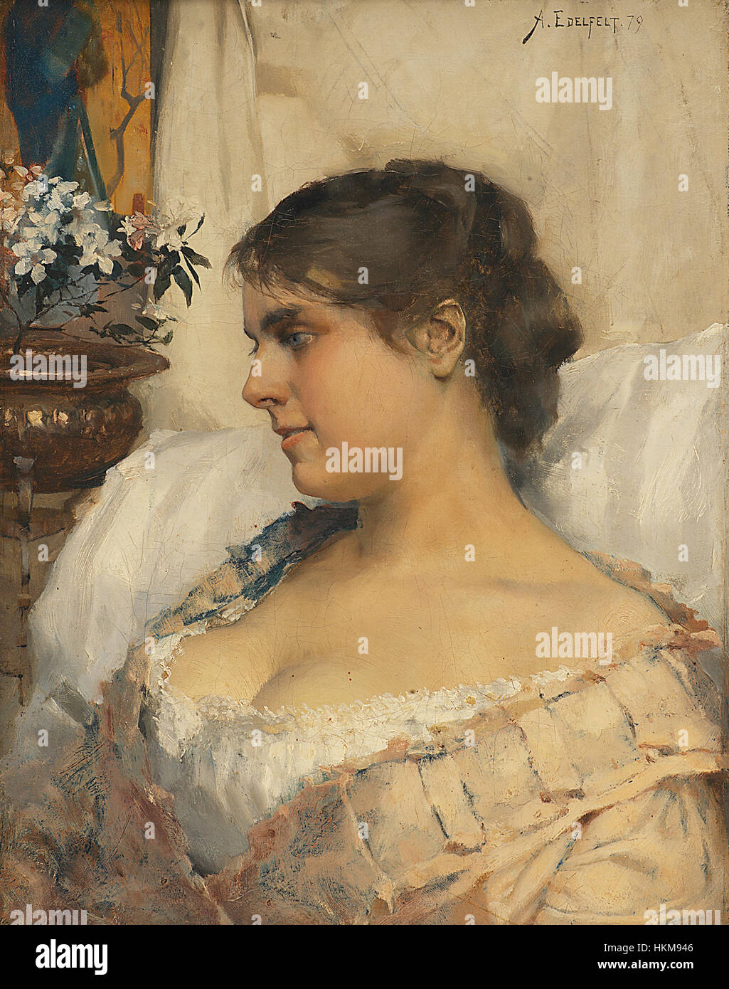 Albert Edelfelt-Ung kvinna ho peccato boudoir 1879 Foto Stock
