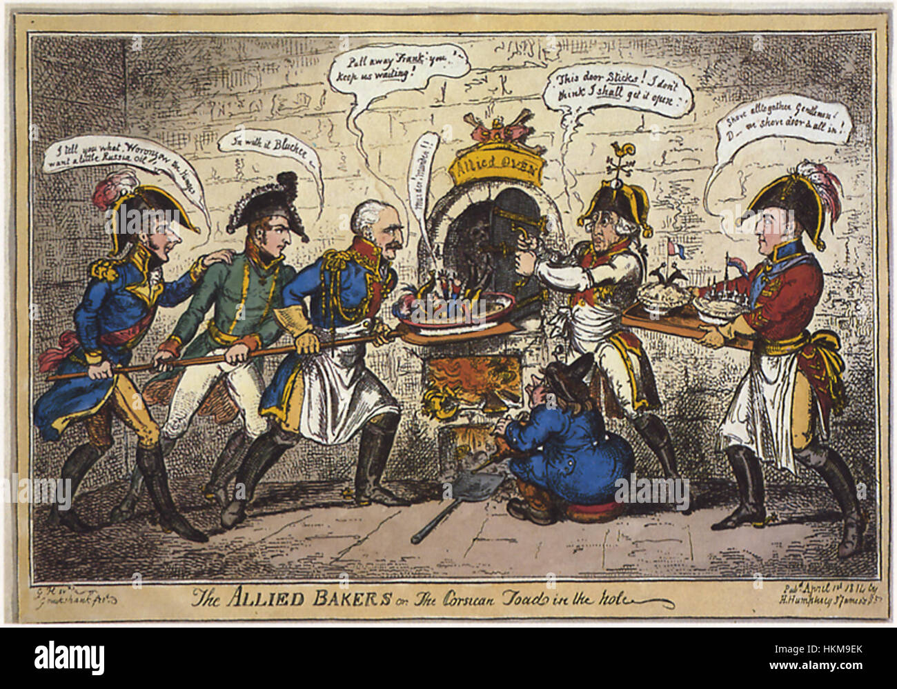 "The Allied Bakers" di Cruikshank cattura l'essenza della satira politica del XIX secolo. L'opera utilizza la caricatura per ritrarre i fornai in modo umoristico ed esagerato, commentando le questioni sociali del tempo. Foto Stock