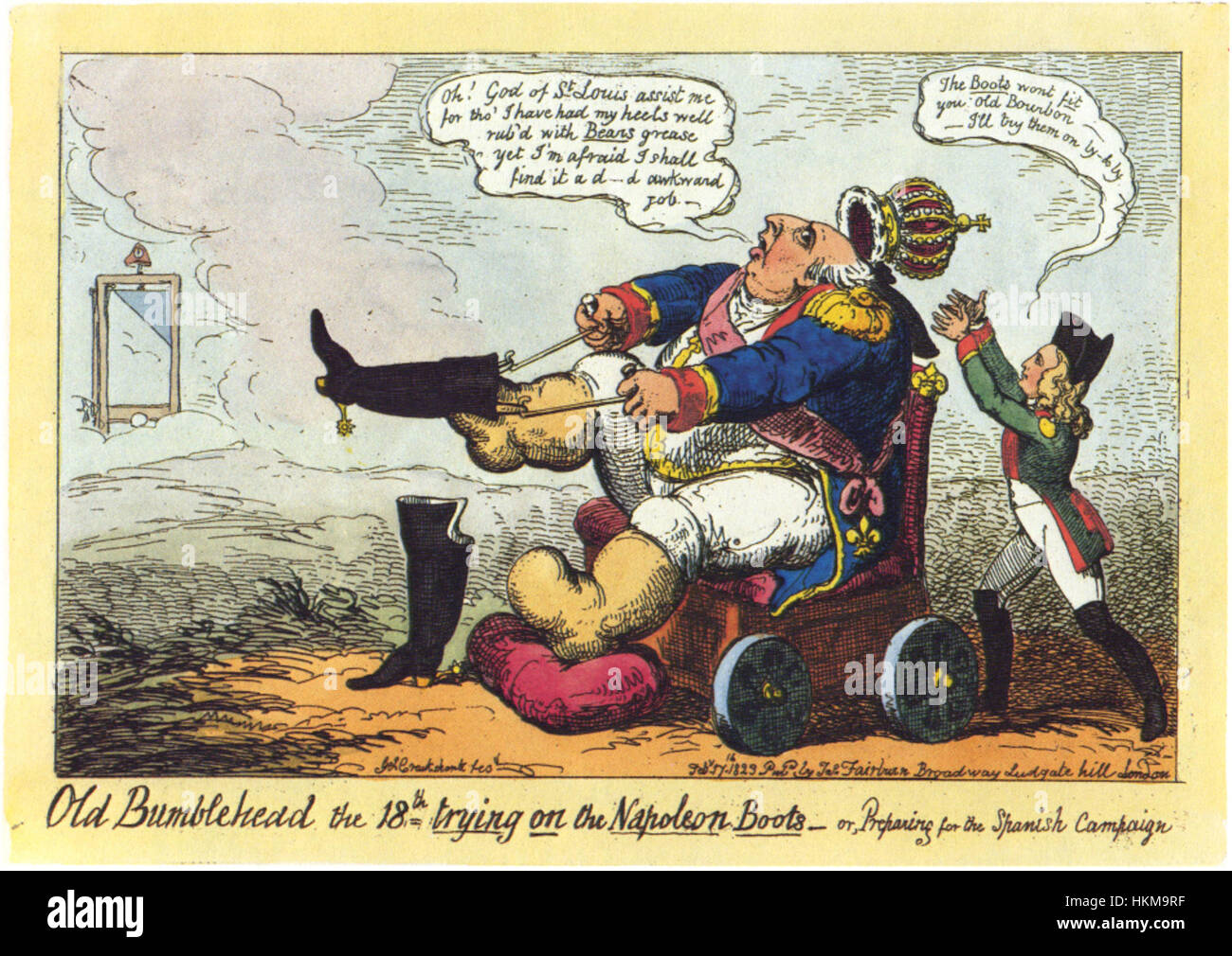 Questo dipinto satirico di George Cruikshank intitolato "Old Bumblehead" ritrae umoristicamente un personaggio tipico delle opere comiche e critiche di Cruikshank. L'artista è noto per le sue caricature e il commento sociale nell'arte britannica del XIX secolo. Foto Stock