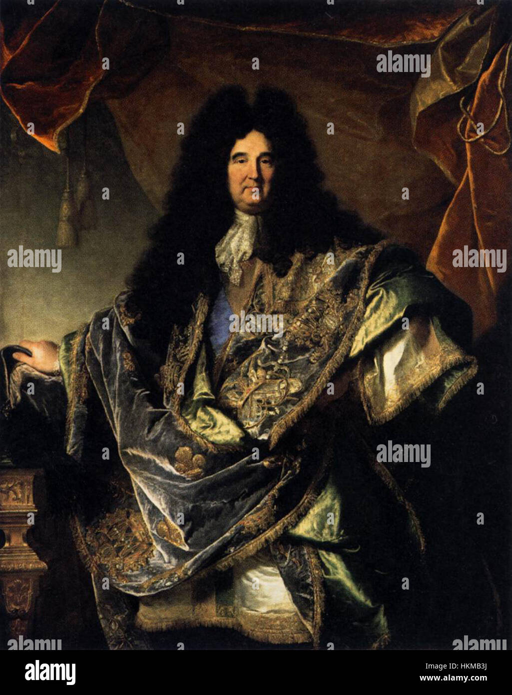 Il ritratto di Phillippe de Courcillon di Hyacinthe Rigaud, dipinto alla fine del XVII secolo, mostra l'eleganza aristocratica della corte francese. Conosciuto per la sua tecnica magistrale, Rigaud cattura Courcillon con un abbigliamento lussuoso, tipico della nobiltà francese durante il regno di Luigi XIV Foto Stock