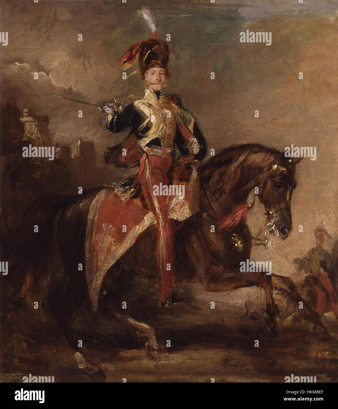 Questo ritratto, dipinto da Sir Francis Grant, raffigura James Thomas Brudenell, VII conte di Cardigan, noto per aver guidato la carica della Brigata leggera durante la guerra di Crimea. L'opera d'arte riflette le abilità di ritrattistica di Grant e offre informazioni sulle figure militari britanniche della metà del XIX secolo. Foto Stock