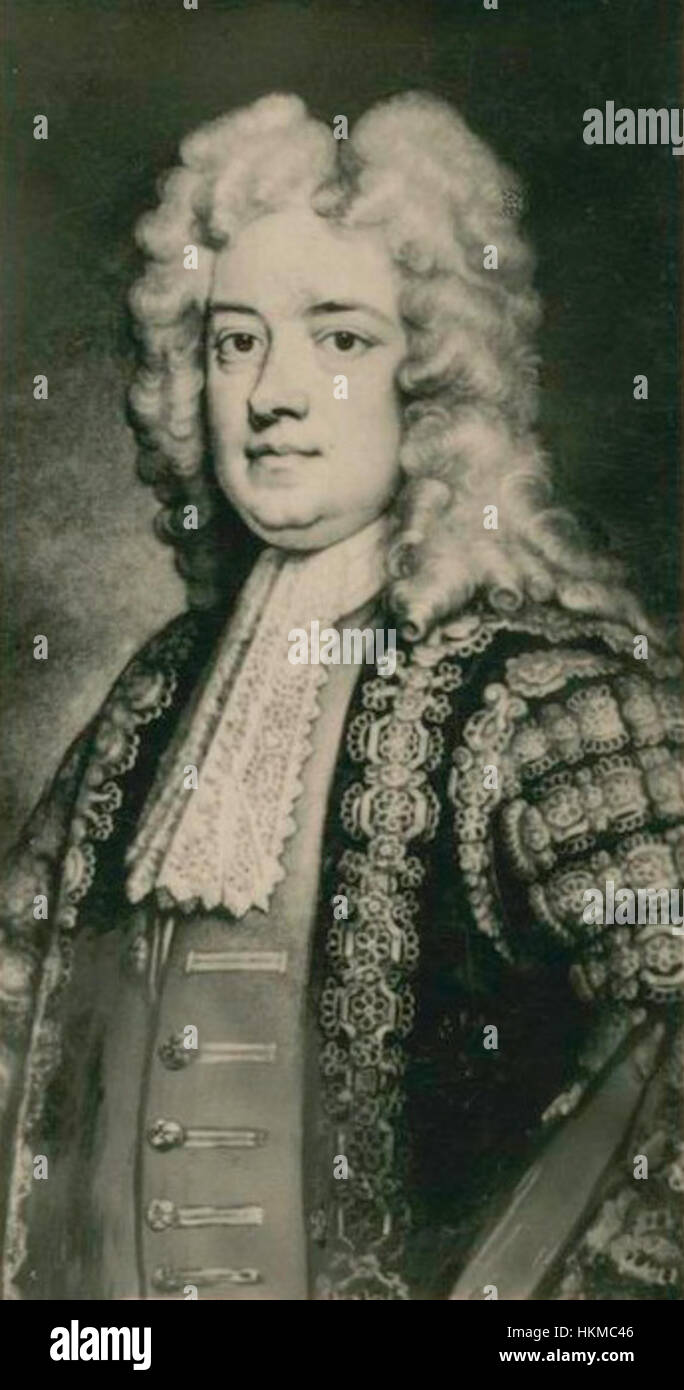 Questo ritratto di Robert Walpole, dipinto da un artista sconosciuto, rappresenta il primo primo ministro britannico, che ha ricoperto la carica per oltre due decenni. La sua leadership ha plasmato la politica britannica all'inizio del XVIII secolo. Foto Stock