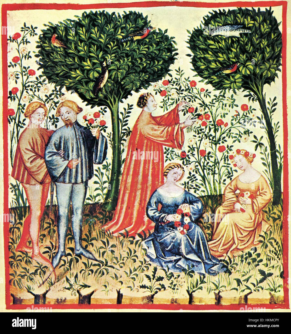 Il "Taccuino Sanitatis", ospitato nella Biblioteca Casanatense, è un manoscritto miniato del Medioevo che documenta le conoscenze e le pratiche mediche. Questo particolare manoscritto presenta illustrazioni botaniche, evidenziando le piante medicinali utilizzate nel periodo. Foto Stock