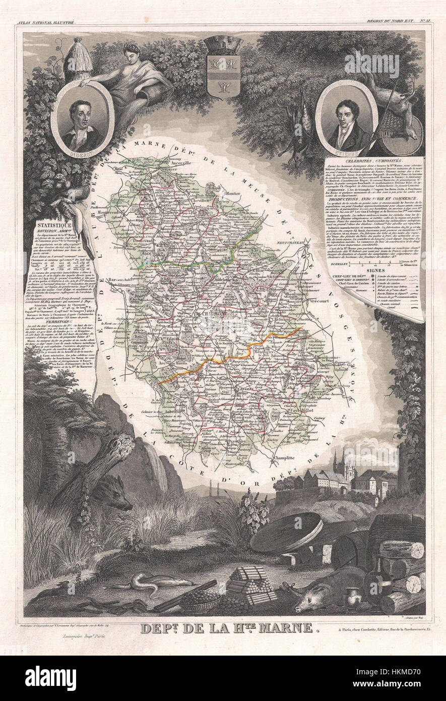 La mappa di Levasseur del 1852 della regione dell'alta Marna in Francia offre una rappresentazione geografica dettagliata, evidenziando la regione del vino Champagne. La mappa mostra i confini, il terreno e i luoghi degni di nota dell'area, fornendo informazioni sulla struttura geografica della Francia del XIX secolo. Foto Stock