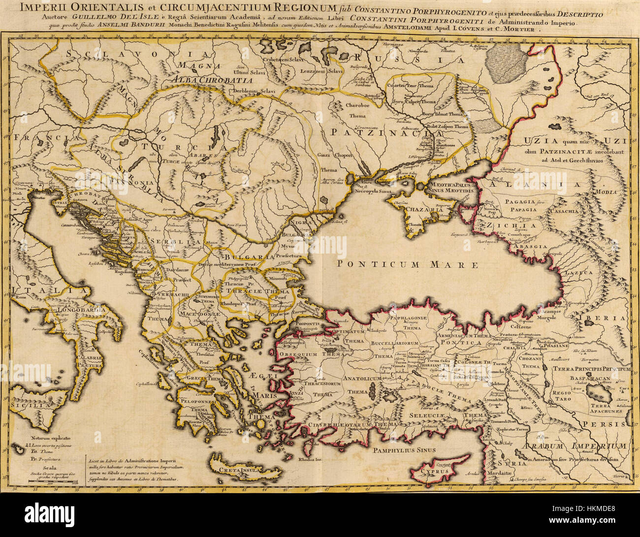 Questa mappa del 1742, prodotta da Banduri, Covens, et Mortier e Lisle, raffigura l'Impero Romano d'Oriente e le regioni circostanti, mostrando la geografia storica. Foto Stock