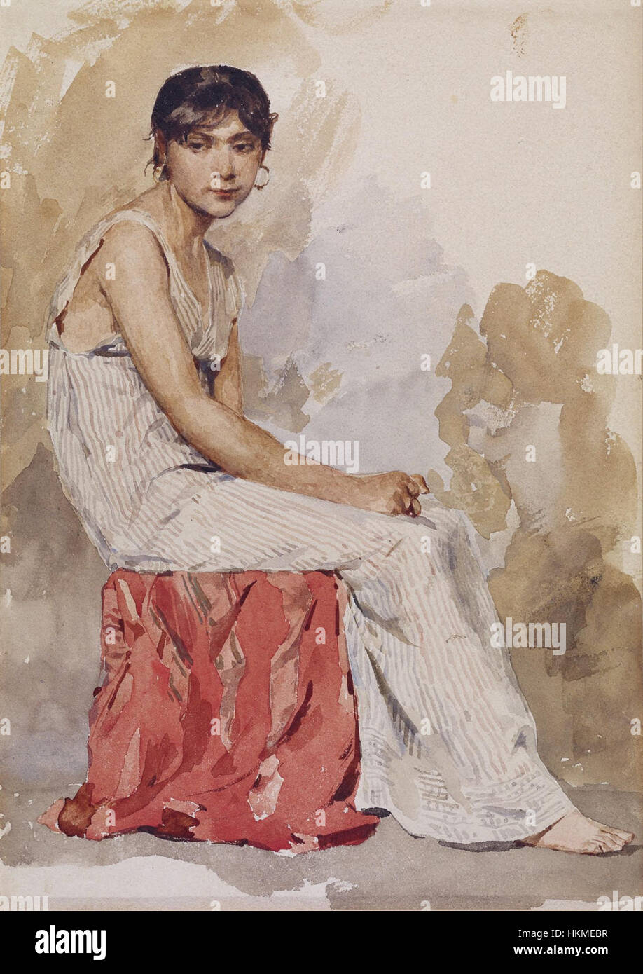 Albert Anker Sitzende junge Frau nach rechts Foto Stock