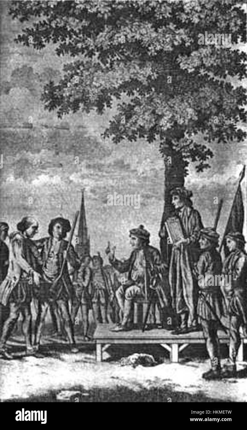 Un gruppo di dissidenti in Norfolk durante Robert Kett la ribellione del 1549 Foto Stock