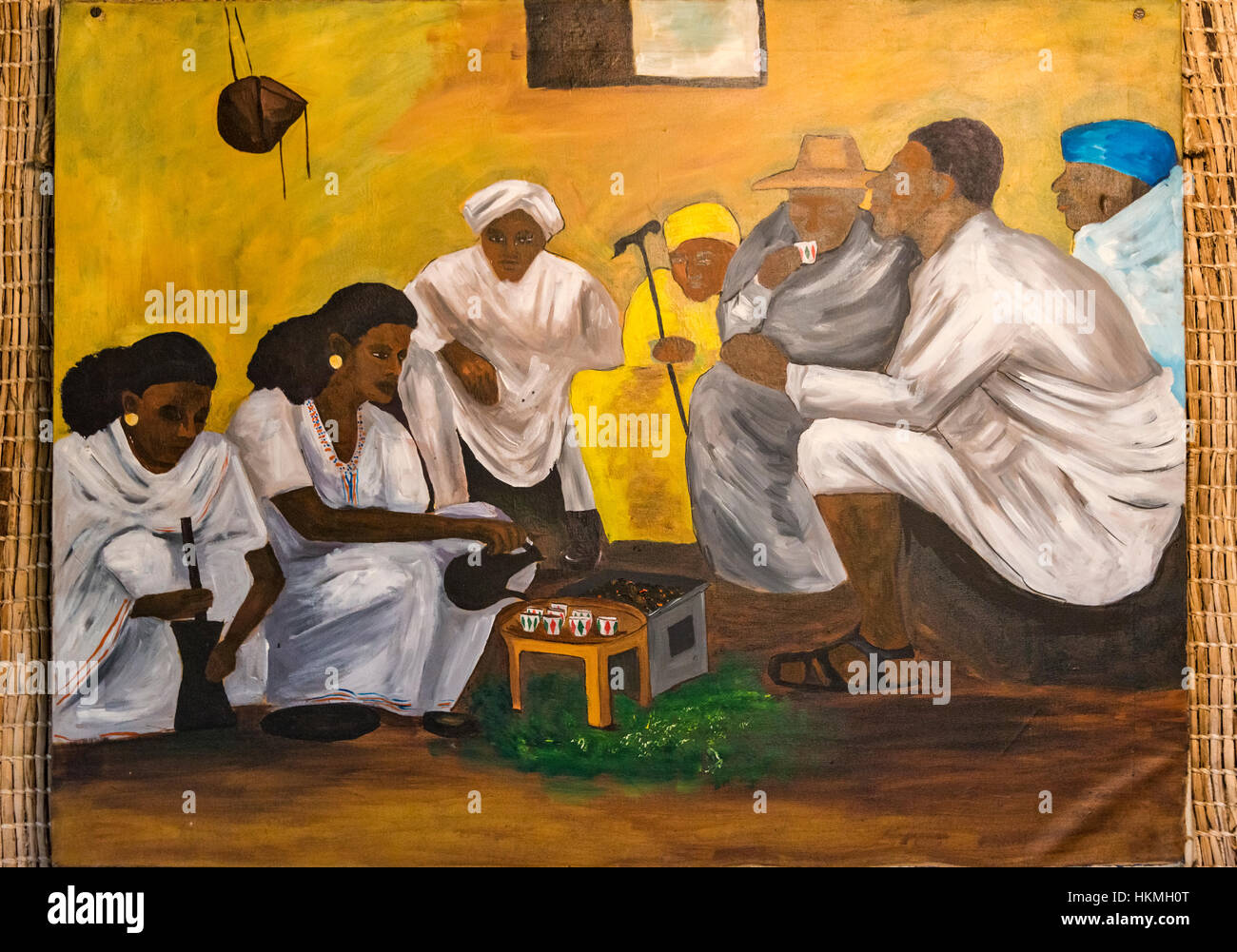 Dipinto raffigurante la vita locale, Simien Mountain, Etiopia Foto Stock