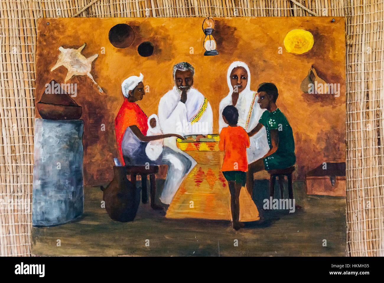 Dipinto raffigurante la vita locale, Simien Mountain, Etiopia Foto Stock