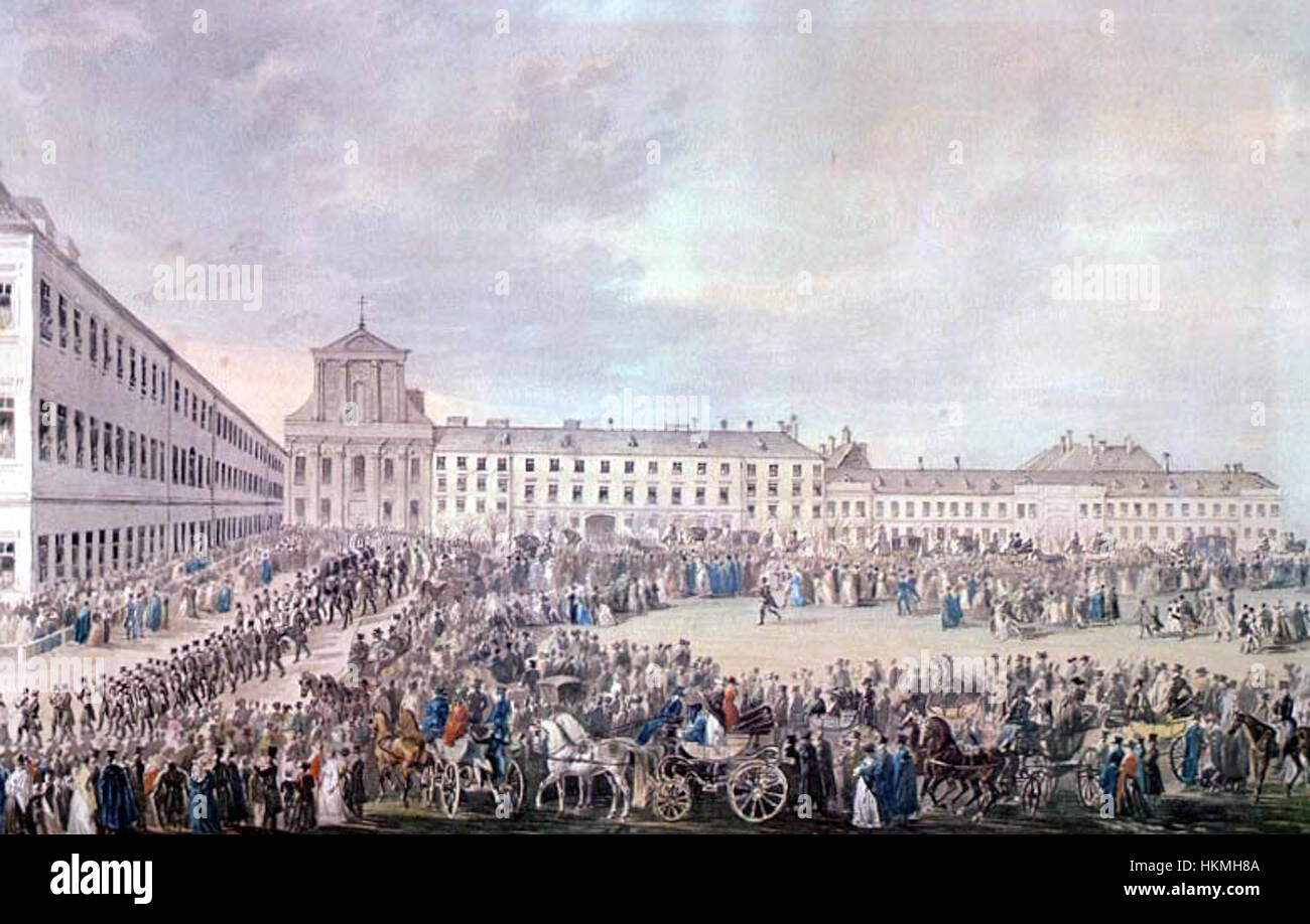 Questo dipinto raffigura una cupa scena funeraria che commemora la vita del famoso compositore Ludwig van Beethoven. Cattura l'atmosfera emotiva che circonda la sua morte nel 1827. Foto Stock