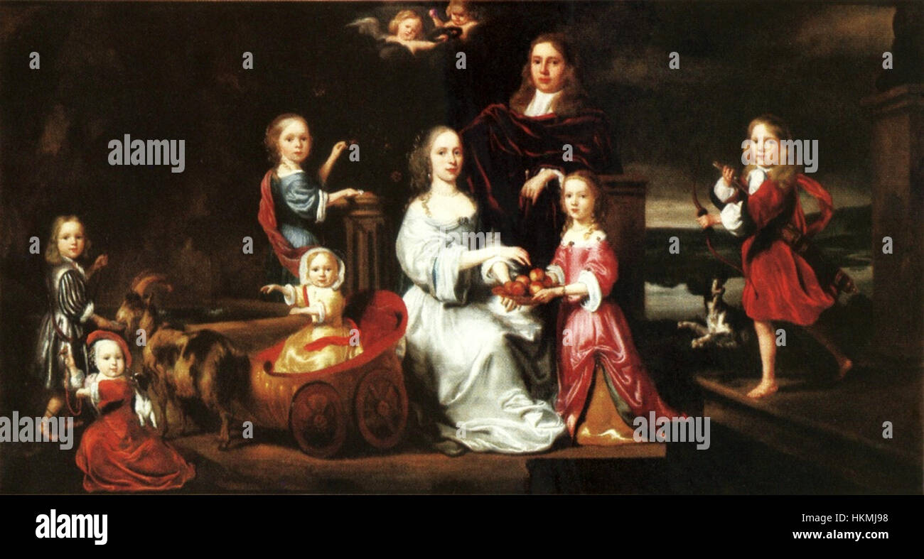 Questo dipinto di Maes Sykes raffigura un ritratto di famiglia, catturando i soggetti in abbigliamento tradizionale. L'opera riflette la maestria di Sykes nel ritrattismo realistico, usando pitture ad olio per far emergere le caratteristiche naturalistiche degli individui ritratti, probabilmente dalla fine del XIX secolo o all'inizio del XX secolo. Foto Stock