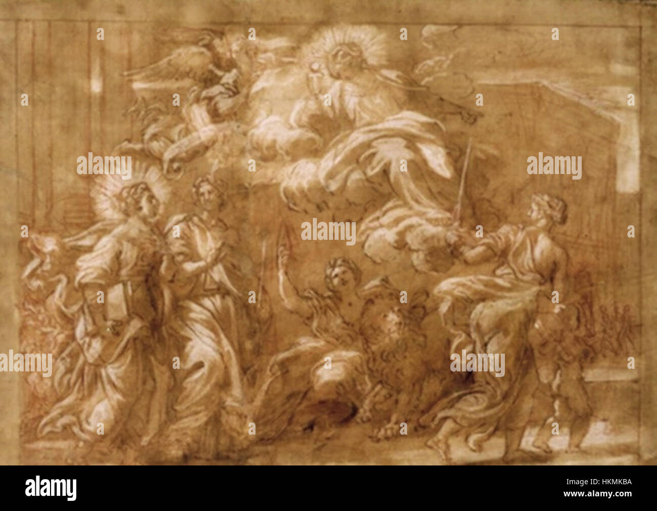 Questa opera d'arte di Maratta raffigura l'Allegoria della fede cattolica. Rappresenta simbolicamente le virtù e gli ideali del cattolicesimo attraverso figure allegoriche, utilizzando tecniche d'arte classica per trasmettere temi religiosi. Foto Stock