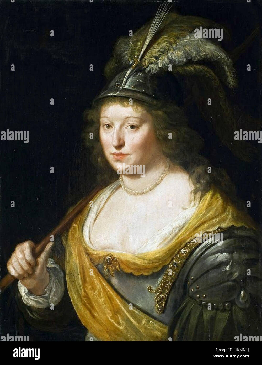 Un dipinto di Moreelse raffigurante la dea Minerva. Le opere d'arte catturano l'interpretazione romana classica di Minerva, un simbolo di saggezza e guerra, reso con dettagli squisiti e pennellate raffinate. Foto Stock
