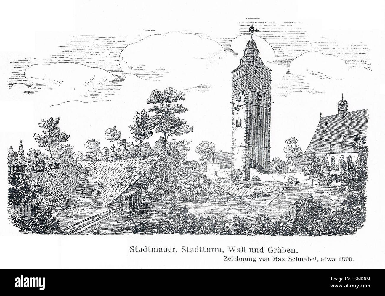 Questa opera d'arte presenta "Am Wall" di Lich, un artista noto per catturare scene storiche e culturali. Il dipinto si concentra su una scena architettonica, mostrando la struttura dettagliata dell'edificio e dei suoi dintorni. Foto Stock