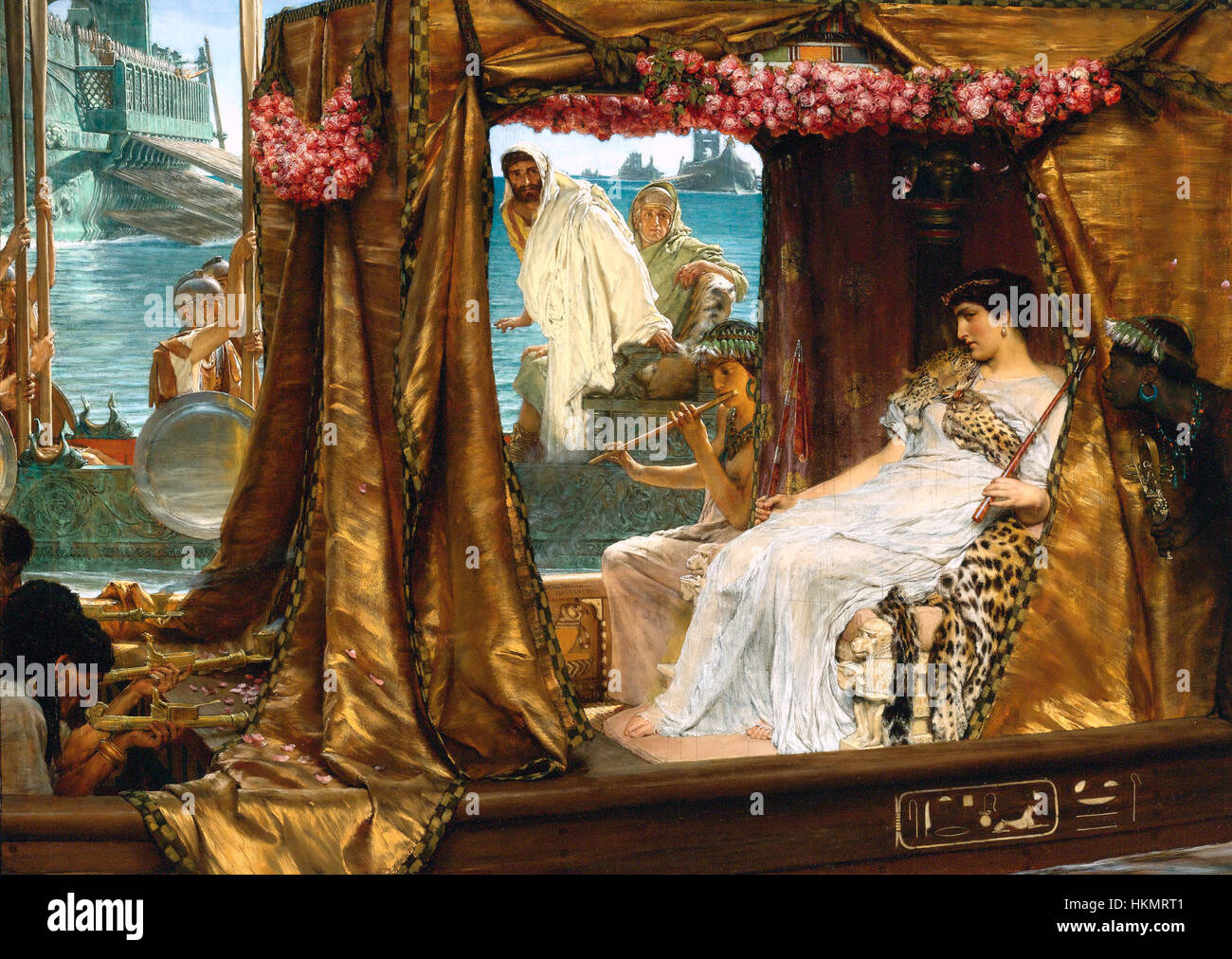 "Antonio e Cleopatra" di Alma-Tadema è un rinomato dipinto del XIX secolo che raffigura il momento drammatico del fatidico incontro di Antonio e Cleopatra, che mostra la padronanza dell'artista di scene storiche e temi classici. Foto Stock
