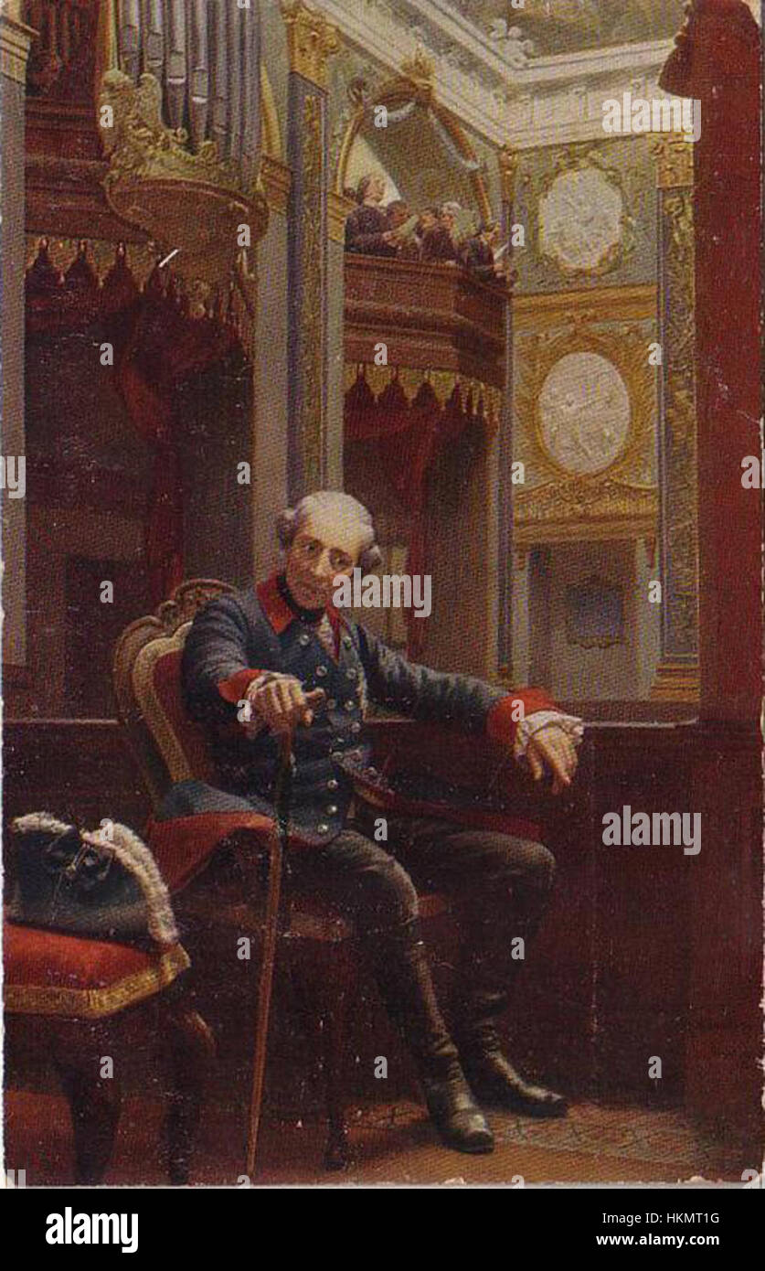 Un'opera storica raffigurante Federico il grande, il re di Prussia, che illustra la sua leadership militare e lo status durante il suo regno nel XVIII secolo. Foto Stock