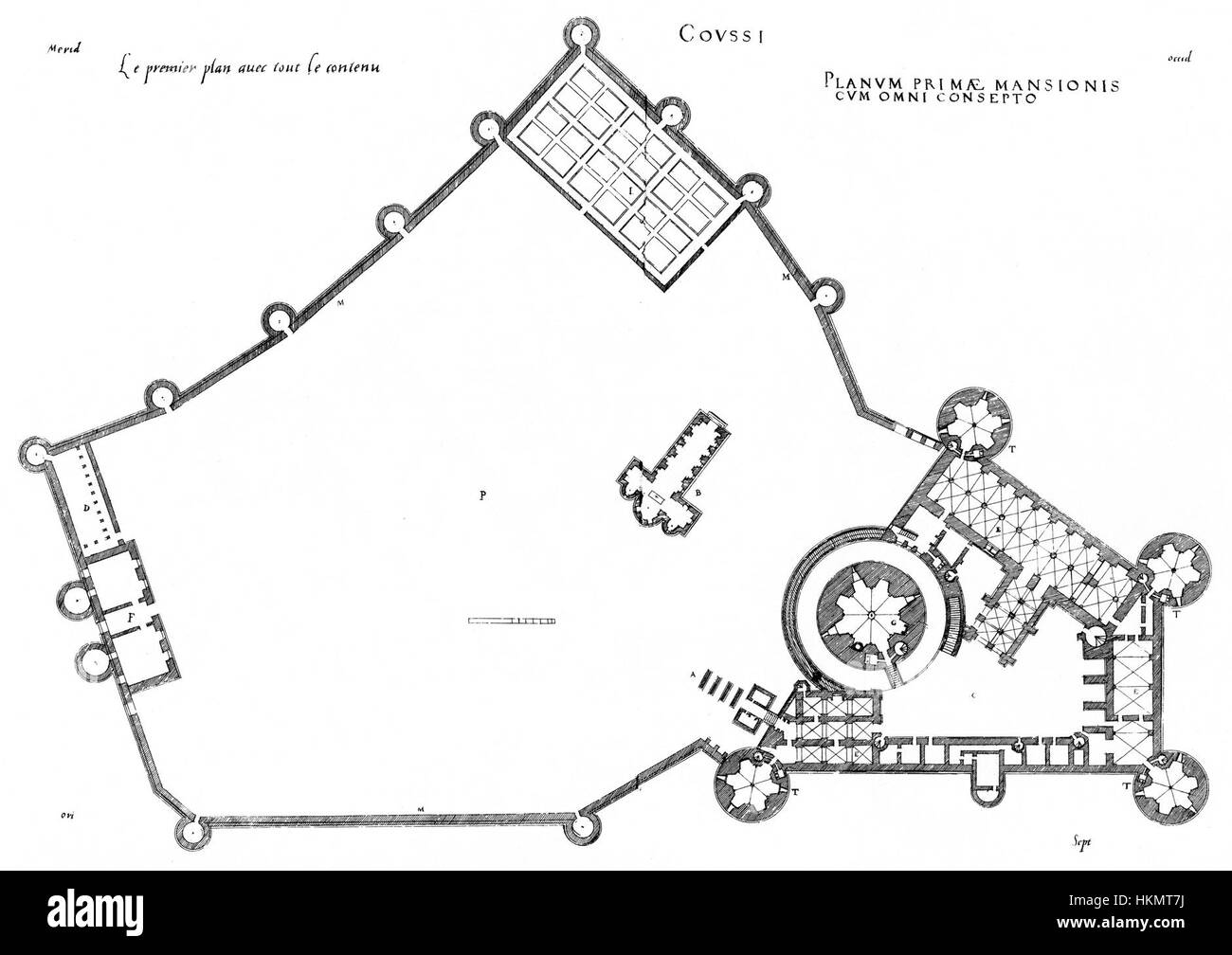 "Coucy General Plan" di "Bastiments v1" mostra una mappa architettonica dettagliata dello storico Château de Coucy in Francia. Il piano riflette la complessa struttura del castello e il suo significato militare e storico. Foto Stock