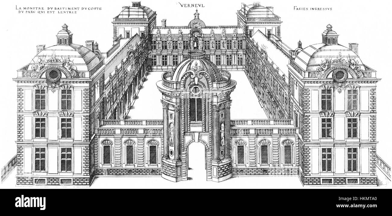 La vista a volo d'uccello del Bastiments v1 del 1972 mostra un progetto architettonico per l'ingresso di un edificio, che mostra gli elementi di design iniziali della seconda versione della struttura. Foto Stock