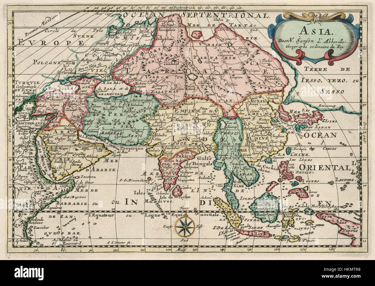 Questa mappa storica, AMH-6659-KB, descrive in dettaglio la struttura geografica dell'Asia. Serve come prezioso riferimento per comprendere i paesaggi politici e culturali del continente al momento della sua creazione. Foto Stock
