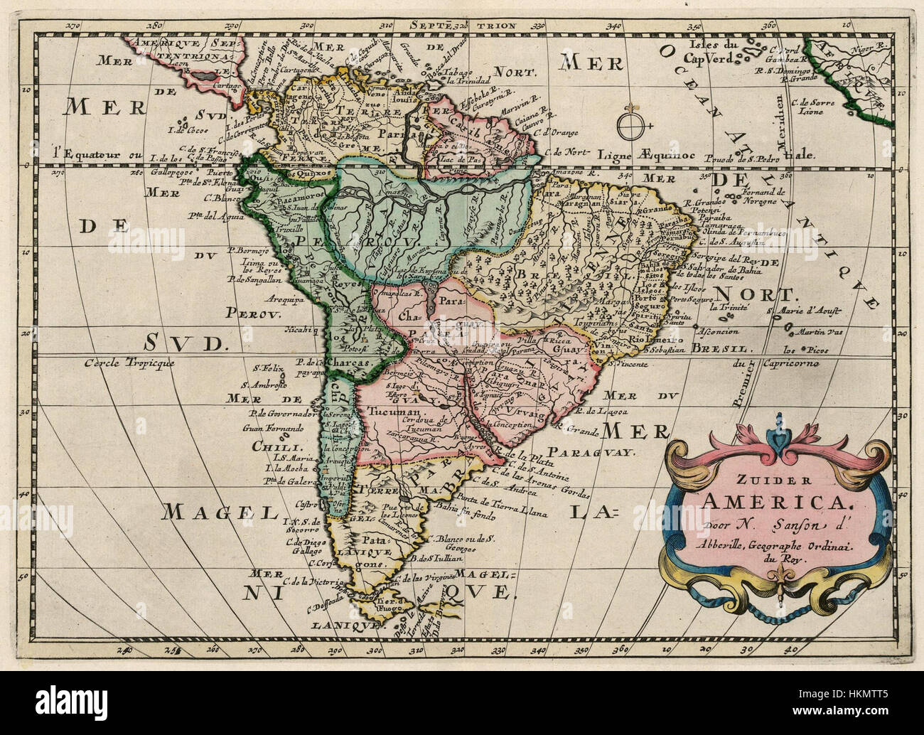 Questa mappa, AMH-6681-KB, rappresenta una rappresentazione storica del Sud America. La mappa è un manufatto vintage, che mostra la geografia e i confini politici del continente come si è capito durante il periodo della sua creazione. Foto Stock