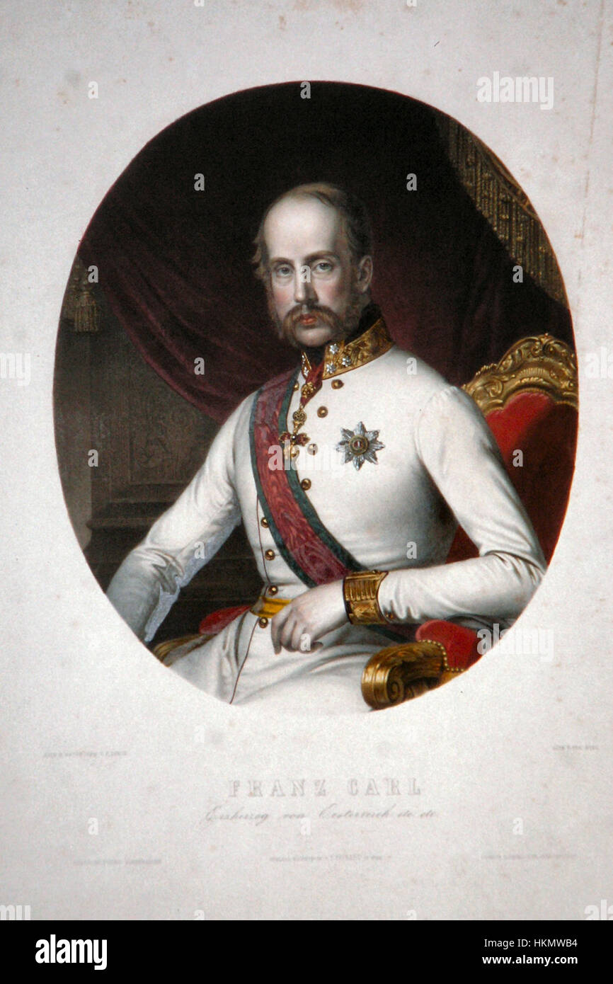 La litografia "Erzherzog Franz Karl Eybl" presenta un'immagine dell'arciduca Franz Karl, che mostra la precisione e lo stile della ritrattistica austriaca del XIX secolo, catturando la presenza dignitosa della figura nobile. Foto Stock